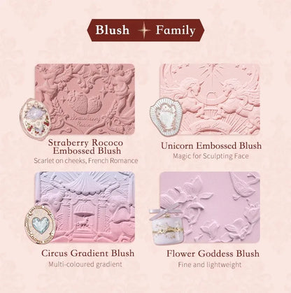 Flower Knows Strawberry Rococo Embossed Blush Fine Powder Makeup Smooth Long Lasting Blusher Waterproof Blush Maquiagem