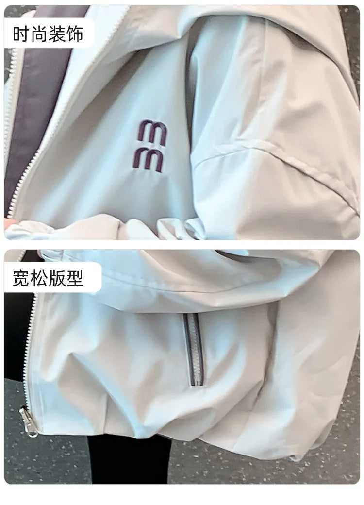 2026 Spring Autumn Girls Reversible Waterproof Hooded Jacket Teen Kid Letter Print Windbreaker Coat Children Loose Outerwear Top
