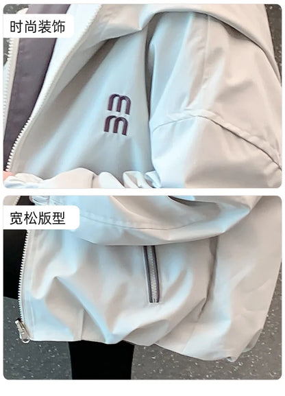 2026 Spring Autumn Girls Reversible Waterproof Hooded Jacket Teen Kid Letter Print Windbreaker Coat Children Loose Outerwear Top