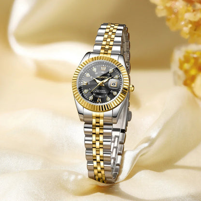 2PCS Fashion Couple's Watches Set Luxury Rhinestone Roma Dial Women Quartz Watch Men Calendar Business Wristwatches（Without Box）