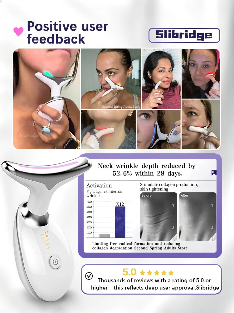 7-Color LED Neck Beauty Device Electric Face Neck Massager EMS Microcurrent Lift Skin Care Beauty Instrument for Women Home Use