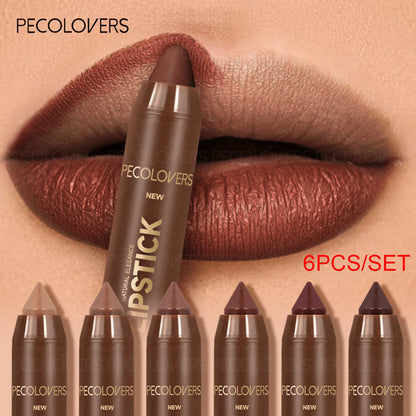 6PCS/Set Waterproof Matte Lipstick Pencil - Contour Tint Lipstick, Non-Stick Cup Lipliner Pen, Long-Lasting Matte Finish, All Skin Types, Beauty Makeup Art, Matte Finish Lipstick