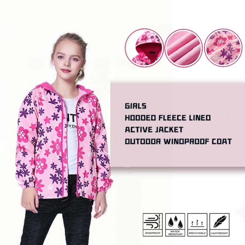 Dubbped Girl Polar Fleece Waterproof Jacket Spring Autumn Children Coats Sport Casual Kids Jackets Double-deck Windproof Jackets