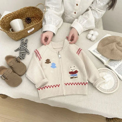 Baby Sweater Early Spring Korean Style Fashion Knitted Cardigan Spring and Autumn Girls' Cartoon Cute Sweater Versatile