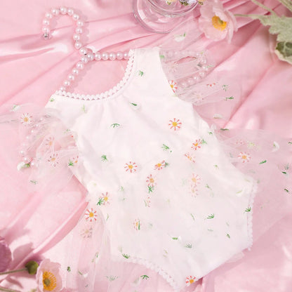 Ylsteed Newborn Daisy Embroidered Romper Baby's Short Sleeve Embroidered Mesh Clothes Full Moon Hundred Days Photo Shooting