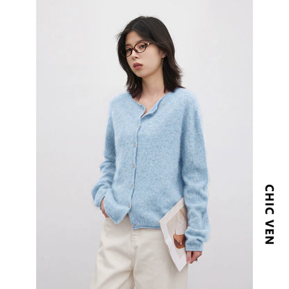 CHIC VEN New Women Knitted Cardigan Solid Long Sleeved Single-breasted Loose Casual Oversize Female Sweater Autumn Winter 2026