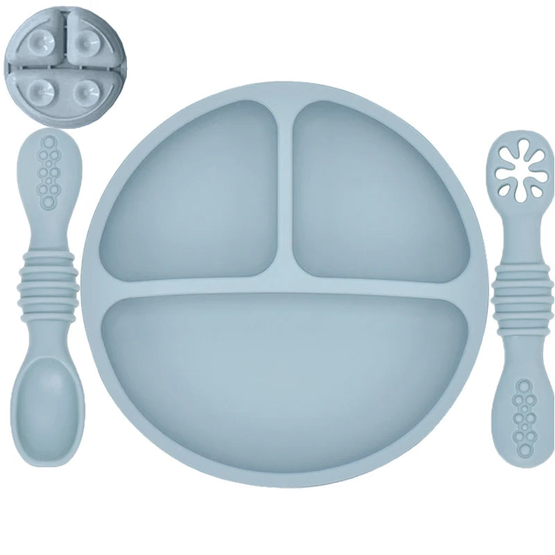 Silicone Baby Dining Plate With Spoon Fork Children Dishes Suction Plate for Toddlers Kid Training Feeding Sucker Bowl BPA FREE