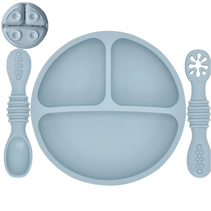 Silicone Baby Dining Plate With Spoon Fork Children Dishes Suction Plate for Toddlers Kid Training Feeding Sucker Bowl BPA FREE