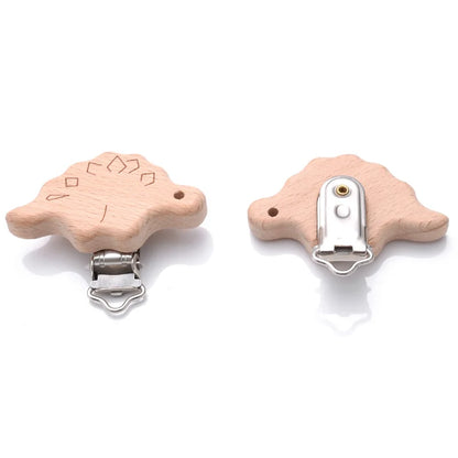 1Pcs Printing Animal Dummy Clip Beech Wood Nipple Clip For Teether Chewing Toys Accessory DIY Anti-Drop Baby Pacifier Chain