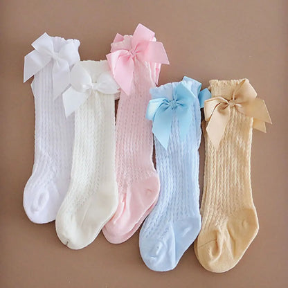 New Girls Stockings Toddler Knee High Bubble Mouth Stockings Baby Bowknot Cotton Nonslip Toddler Stocks Lace Stocking For Girl