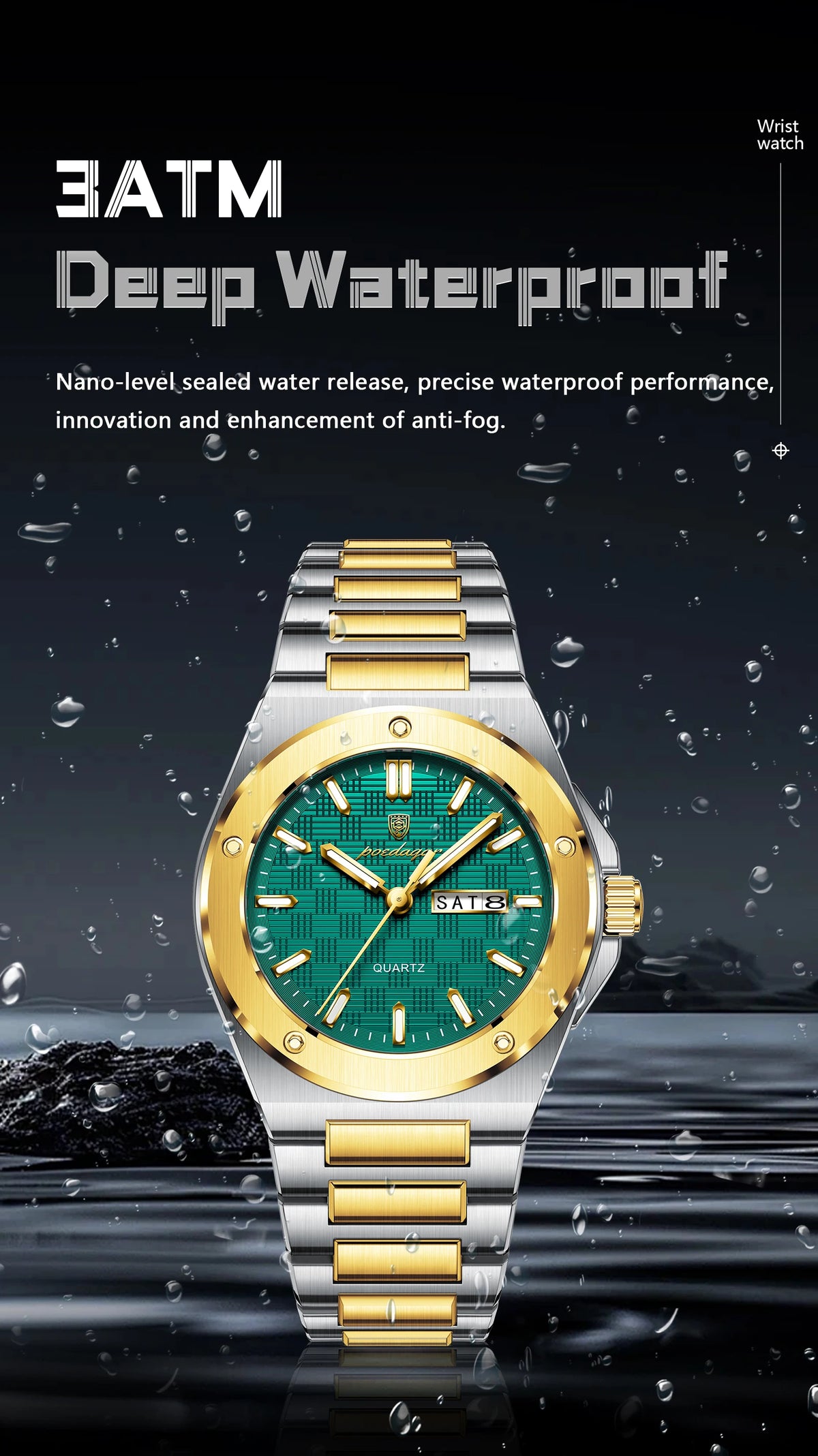 POEDAGAR High Quality Men Clock Date Week Waterproof Fashion Watch For Man Stainless Steel Luxury Men's Quartz Watches Reloj+Box