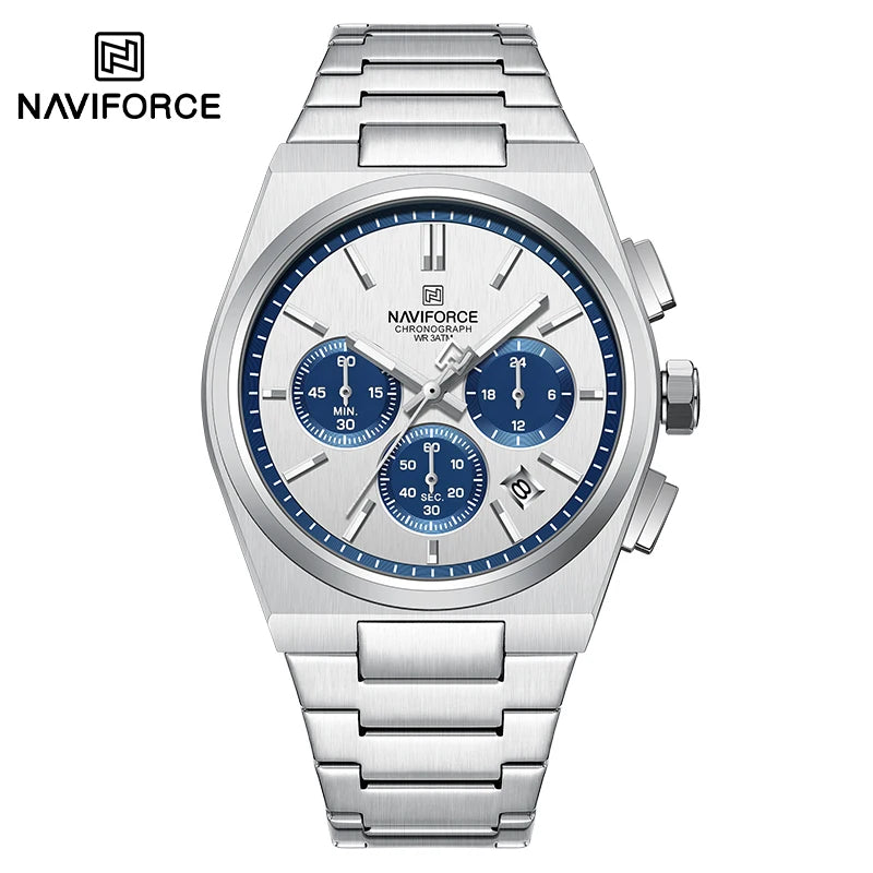 Top Brand NAVIFORCE Men and Women Quartz Chronograph Watch Stainless Band Stylish 24 Hours Date Display Couple Wristwatches 2024