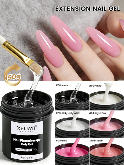 XEIJAYI 150g Poly Nail Gel UV LED Cured Builder Nail Gel Crystal Nail Extension Gel For Nails DIY At Home Salon