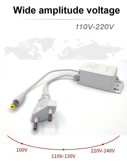 2pcs Power Adapter EU Outdoor Waterproof AC 100-240V Input DC 12V Volt Output Supply Charger Europe Universal Adapter Converter