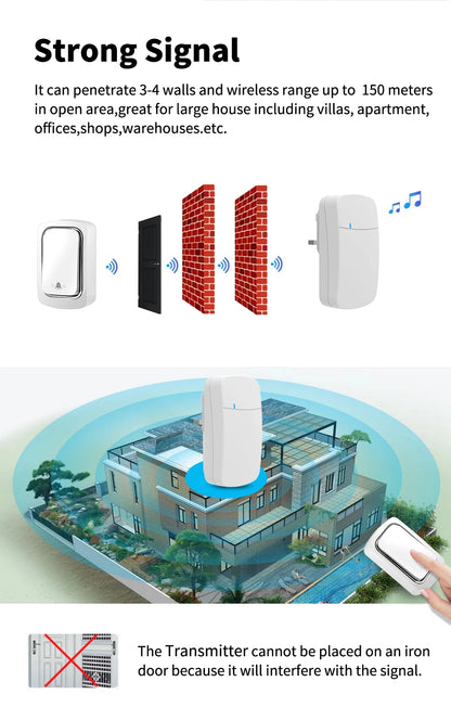 Self-Powered Wireless Doorbell, Household Anti-Theft Door Digital Music Chime Remote Control for Elderly Person's Call Device