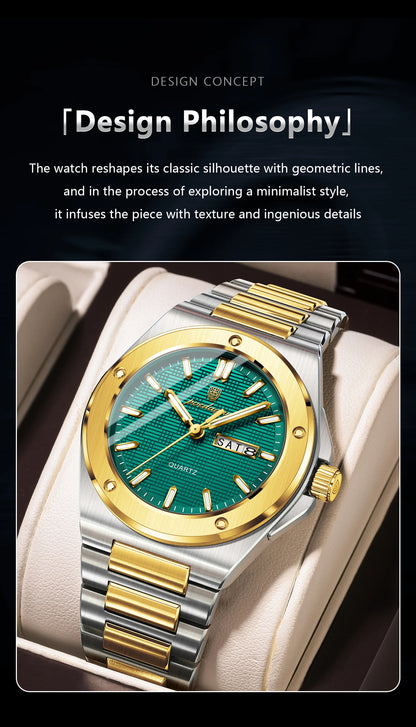 POEDAGAR High Quality Men Clock Date Week Waterproof Fashion Watch For Man Stainless Steel Luxury Men's Quartz Watches Reloj+Box