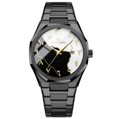 Top Brand Men Watch Marble Dial 42mm Arabic Scale Clock Silver Stainless Steel Quartz Movement Sports Business Wristatch for Men