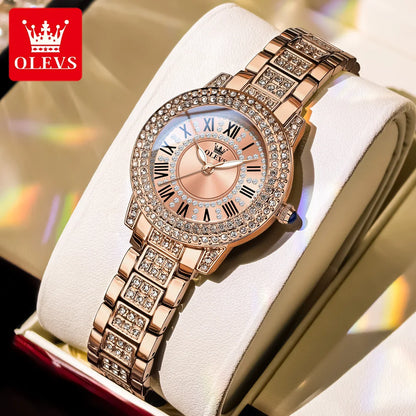 OLEVS 9943 Luxury Diamond Watch for Women Starry Sky Dial Elegant Stainless Steel Waterproof Luminous Quartz Wristwatch Ladies