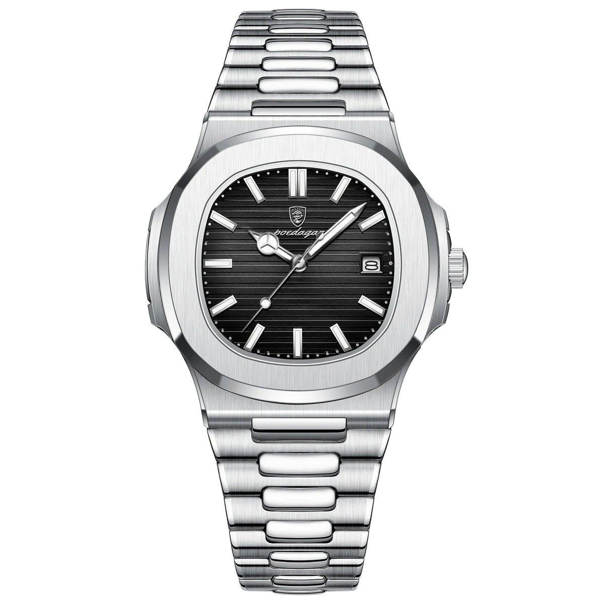 POEDAGAR Luxury Watch For Man Waterproof Luminous Date Men Wristwatch Square Stainless Steel Business Men's Quartz Watches Reloj