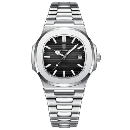 POEDAGAR Luxury Watch For Man Waterproof Luminous Date Men Wristwatch Square Stainless Steel Business Men's Quartz Watches Reloj