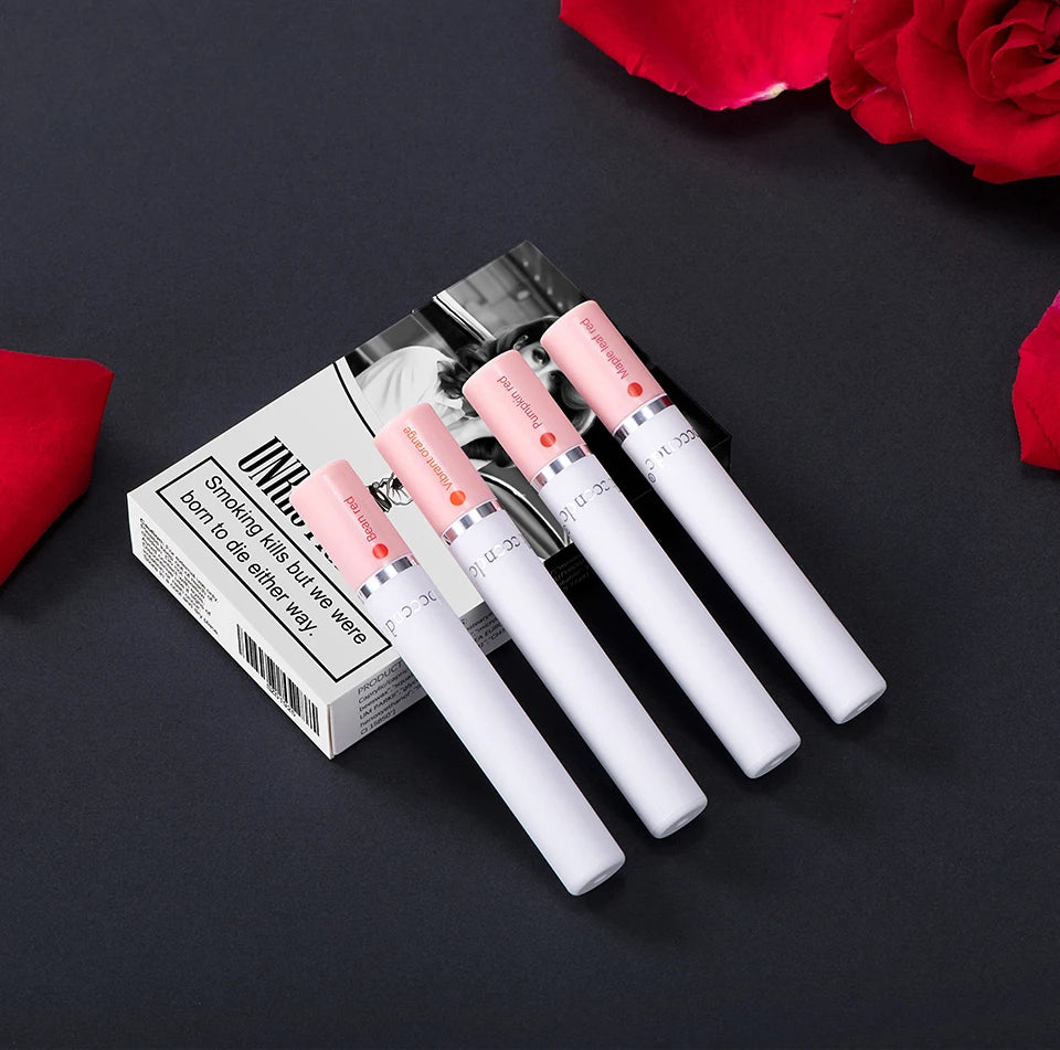 4PCS/Set Creative Cigarette Lipstick Set Matte Long Lasting Waterproof Matt Lip Stick Tube Nude Red Velvet Lip Tint Makeup