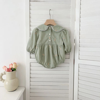 Spring 0-24M Baby Girl Clothing Toddler Baby Girl Romper Embroidery Flower Dots Cotton Romper White Infant Baby Girls Jumpsuit