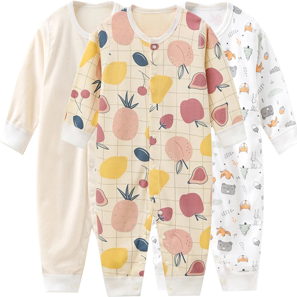 3PCS Baby Girl Clothes Set Cotton Newborn Unisex Baby Boy Clothes Cartoon Active Pajamas One-Pieces Print Autumn Ropa Bebe