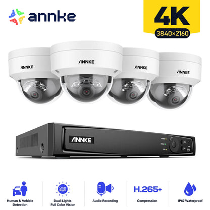 ANNKE 8CH 4K IP Camera Security System 265+ 8MP Poe Camera Two Way Audio Video Surveillance CCTV 4MM Lens Support 256G Card IP67
