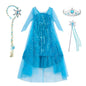 Girl Stunning Princess Maxi Dress All Body Sequin Covered Blue Train Sparkly Tulle Costume Snow Queen Party Elsa Cosplay Outfit
