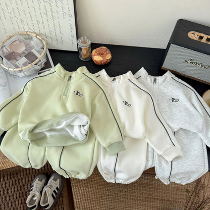 Children's Clothing Sweatshirt Sets 2026 New Autumn Boys Girls Long Sleeves Half Zipper Tops+Pants 2PCS Kids Tracksuit 1-14Years