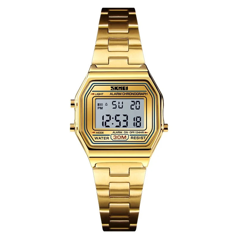 SKMEI 1415 Luxury Retro Digital Sports Watch for Women Stainless Steel Electron Waterproof Wristwatches Girl Clock Reloj Hombre