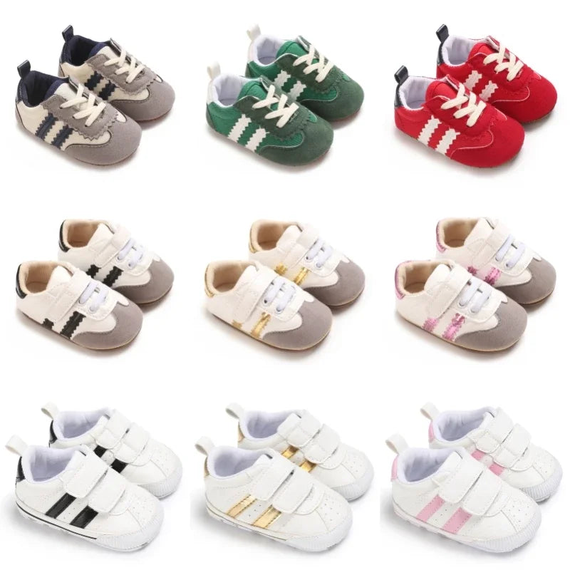 Baby Boys Girls Spring Autumn Shoes 0-1 Year First Walker Fashion Striped Rubber Soles Casual Sports Newborn