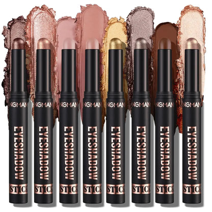 Waterproof Long Lasting Metallic Eyeshadow Sticks Satin Finish 16 Vibrant Colors Professional Makeup Pencil Crayon Set 8PCS