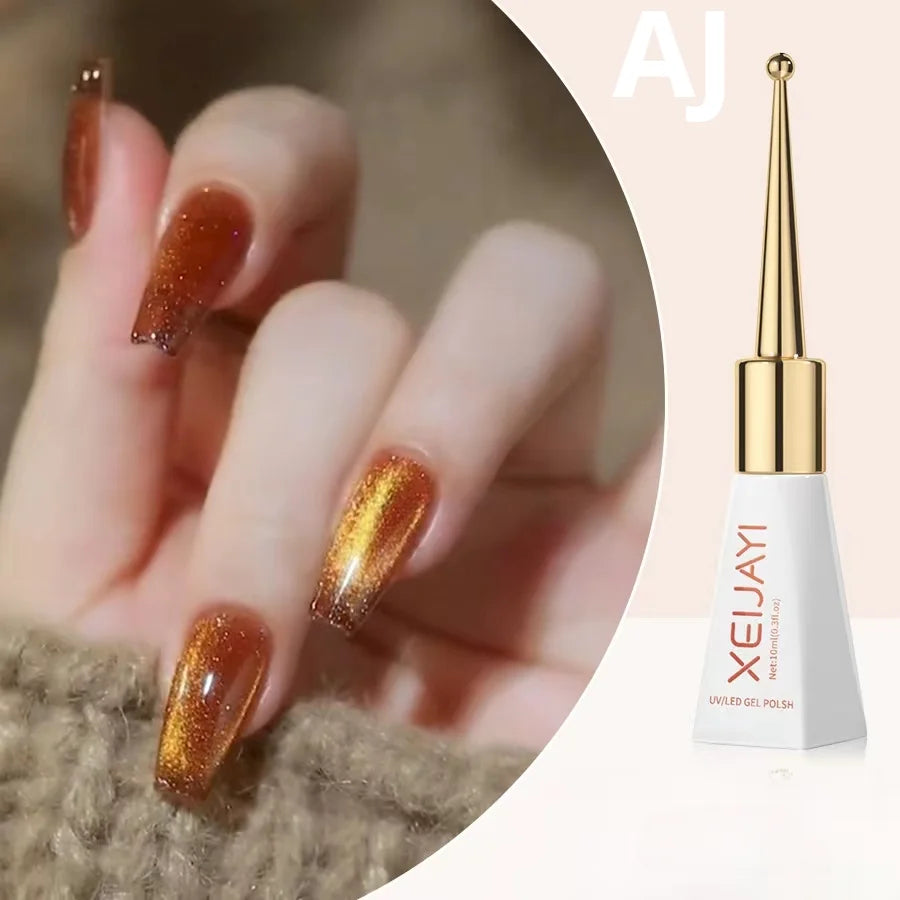 XEIJAYI Sparkling Glass Bead Cat Eye Gel Nail Polish Reflective Magnetic Gel Nude Color uv Permanent Seedling Varnish Nail Art