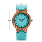 Unique Blue Genuine Leather Quartz Watch Men Women Fashion Minimalist Zebrawood Watch Case Couple Wristwatches Anniversary Gift
