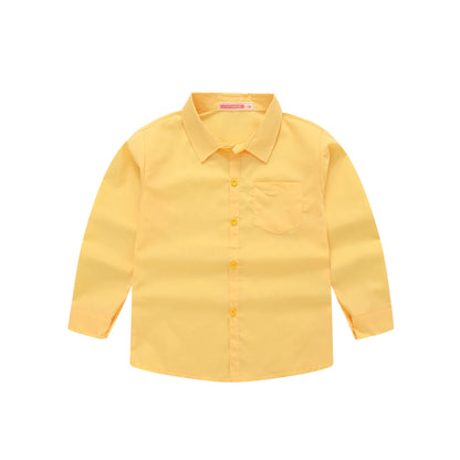 Children's Shirt in the Spring and Autumn New Boys and Girls Suit Collar Shirt Children's Pure Color Long Sleeve Shirt