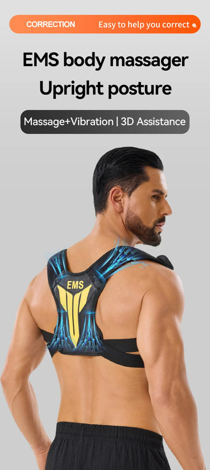 Electric Muscle Stimulator EMS Back Shoulder Vibration Stress Relief Massager Smart Muscle Toner Correct Body Posture USB Charge