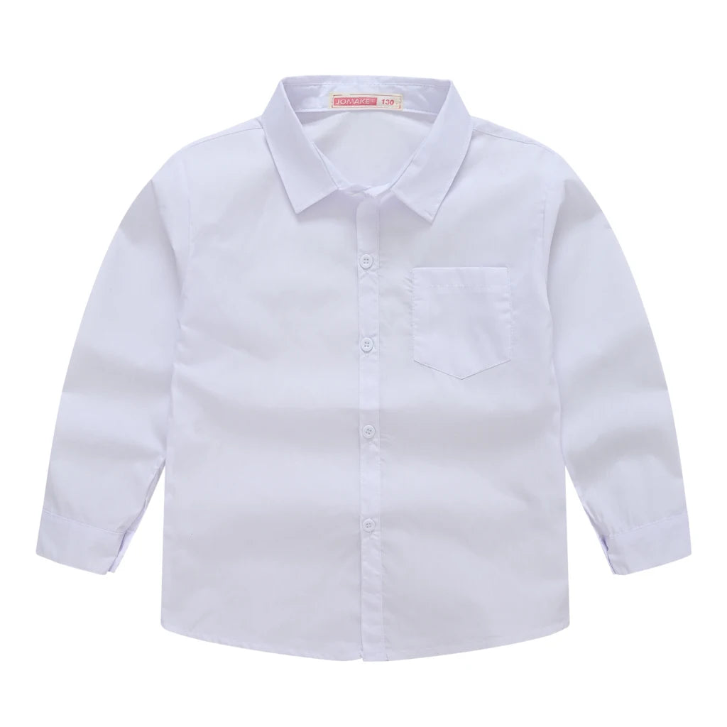 Children's Shirt in the Spring and Autumn New Boys and Girls Suit Collar Shirt Children's Pure Color Long Sleeve Shirt