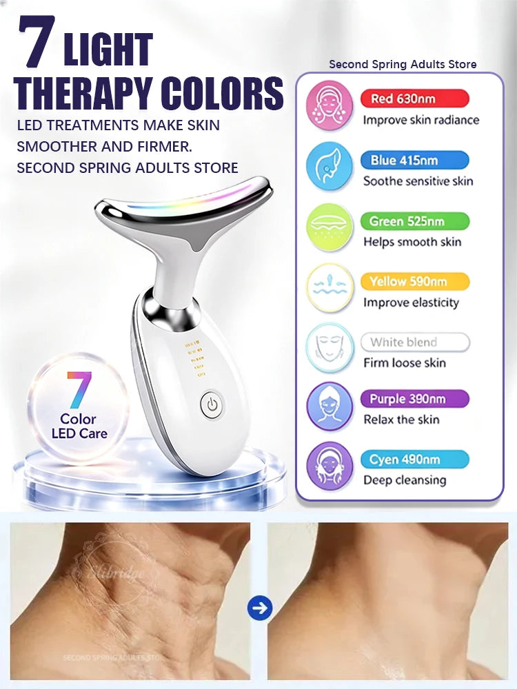 7-Color LED Neck Beauty Device Electric Face Neck Massager EMS Microcurrent Lift Skin Care Beauty Instrument for Women Home Use