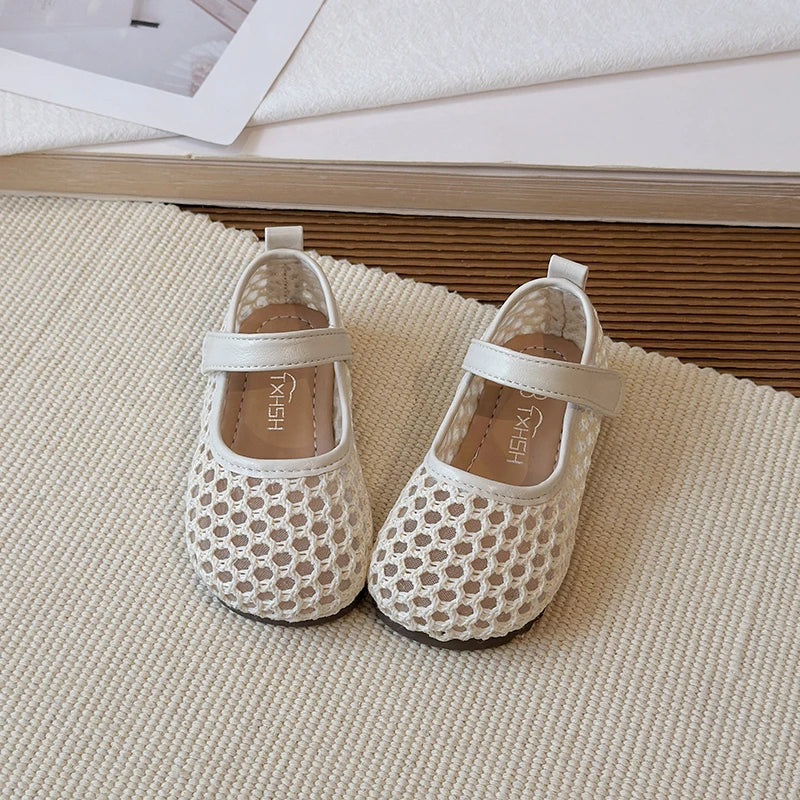 Spring Girl's Casual Shoes Mesh Hook-loop Chic Daily Kid's Flat Shoe Solid Colors Anti-slip Breathable Light Comfy Children Shoe
