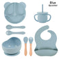 Feeding Set Silicone For Baby Sucker Bowl Dishes Plate For Kids Bear Plate Set Baby Tableware Children's Cup With Straw 8Pcs