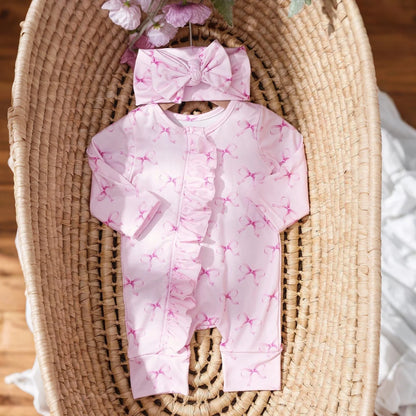 Ylsteed 2Pcs Set Pink Bowknot Newborn Photography Jumpsuit with Pink Bow Headband 100 Days Baby Girl Photoshoot Outfits