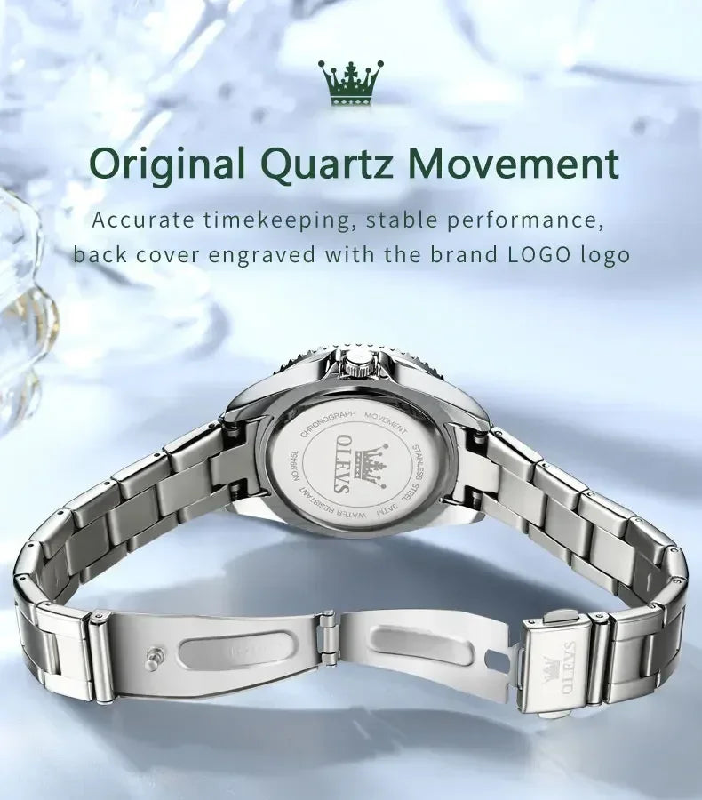 OLEVS 9945 Luxury Diamond Stainless Steel Quartz Watch for Women Elegant Ladies Waterproof Sport Women's Wristwatch Reloj Mujer