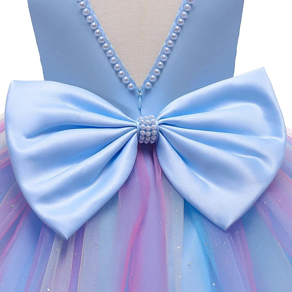 Infant Baby Tulle Backless Pageant Wedding Party Flower Girls Big Bow Dress With Headwear For Toddler Baptism Birthday Prom Gown