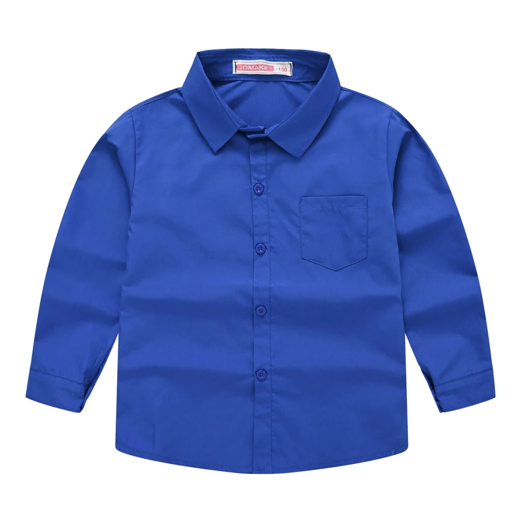 Children's Shirt in the Spring and Autumn New Boys and Girls Suit Collar Shirt Children's Pure Color Long Sleeve Shirt