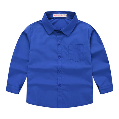 Children's Shirt in the Spring and Autumn New Boys and Girls Suit Collar Shirt Children's Pure Color Long Sleeve Shirt