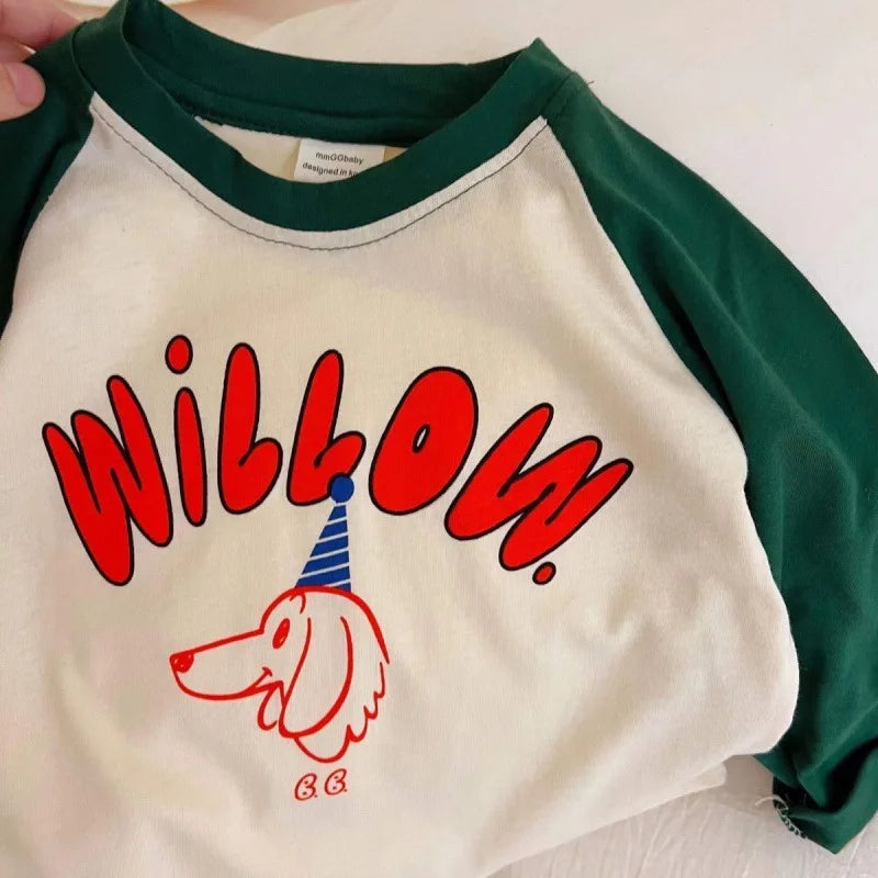1-7y Toddler Infant Spring Autumn Tops Cartoon Printed Tees For Baby Girl Boy Long-Sleeved Casual Costume Fashion Patchwork Tees