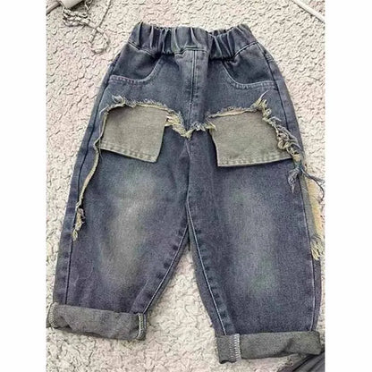 Boys Jeans Children Spring Denim Autumn New Fashion Straight Pants 2025 Kids Loose Casual Elastic Trousers 2-8 Years Old