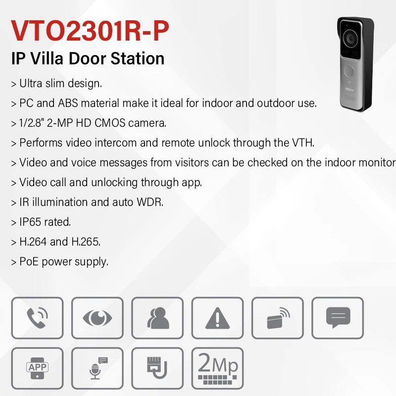 Dahua 2MP PoE Doorbell Camera HD Night Vision Video Intercom APP Remote unlock IP65 IP Villa Door Station Web config VTO2301R-P