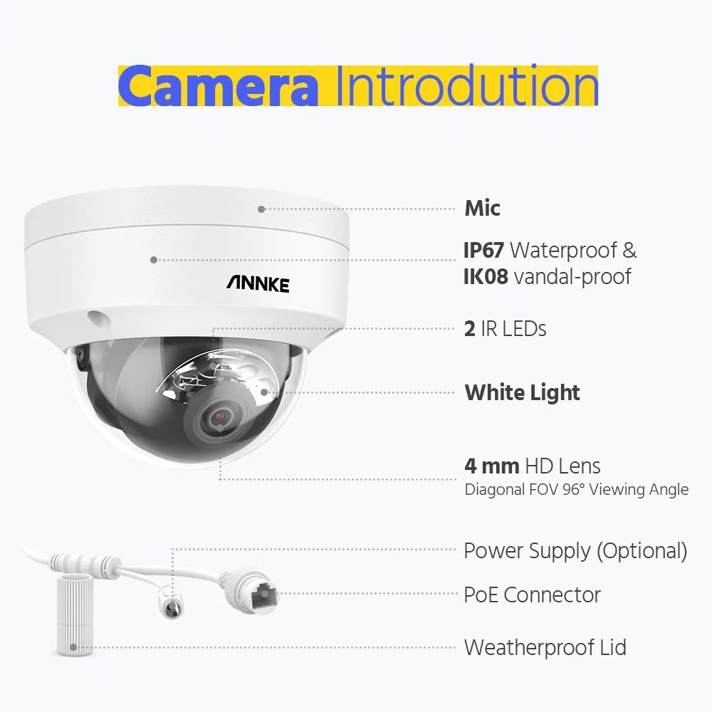 ANNKE 8CH 4K IP Camera Security System 265+ 8MP Poe Camera Two Way Audio Video Surveillance CCTV 4MM Lens Support 256G Card IP67